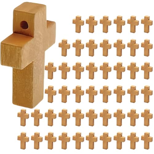 KIRVOS 50 Stück Holzkreuze,Holzkreuz,Kreuz-Anhänger,Kreuz holzkreuz,DIY kreuz mit kleinem Loch, für die Herstellung von Halsketten Schlüsselanhängern von KIRVOS