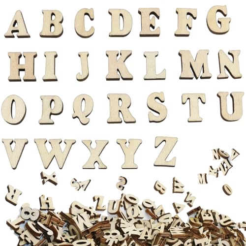 KIRVOS 200pcs Unbearbeitete Holz Buchstaben Deko,Holzbuchstaben（15mm） Gemischt Holz A-Z Buchstaben,für Wohnkultur Frühkindliche Bildung für Dekoration, Frühes Lernen, DIY Bastelprojekte von KIRVOS