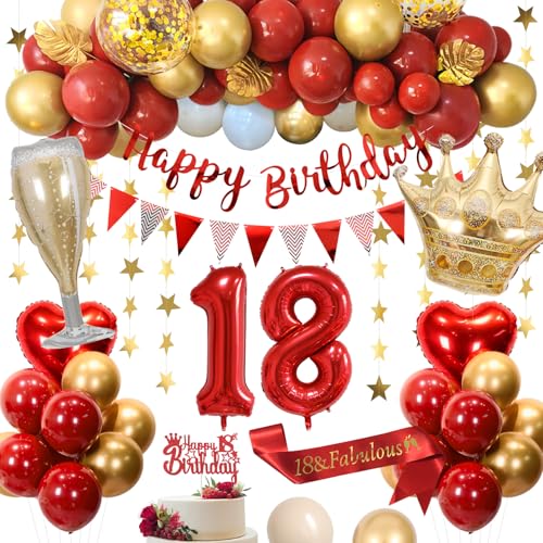 18 Geburtstagsdeko, Rote 18 Geburtstag Deko für Männer Frauen Rot Gold Weiß Luftballons Happy Birthday Banner Nummer 18 Luftballons Kronen Herz Luftballons HAPPY 18th BIRTHDAY Kuchenaufsatz 18 Geburtstagsdeko, Rote 18 Geburtstag Deko für Männer Frauen Rot Gold Weiß Luftballons Happy Birthday Banner Nummer 18 Luftballons Kronen Herz Luftballons HAPPY 18th BIRTHDAY Kuchenaufsatz von KISPATTI