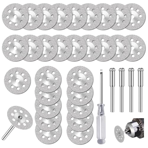 30 Stück Diamant Trennscheiben, 22 mm Mini Diamantscheibe mit 5 Stück 3 mm Dorn, Rotationswerkzeug Zubehör für Stein Holz Glas Fliese 30 Stück Diamant Trennscheiben, 22 mm Mini Diamantscheibe mit 5 Stück 3 mm Dorn, Rotationswerkzeug Zubehör für Stein Holz Glas Fliese von KISPATTI