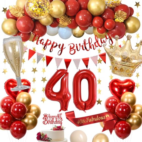 40 Geburtstagsdeko, Rote 40 Geburtstag Deko für Männer Frauen Rot Gold Weiß Luftballons Happy Birthday Banner Nummer 40 Luftballons Kronen Herz Luftballons HAPPY 40th BIRTHDAY Kuchenaufsatz 40 Geburtstagsdeko, Rote 40 Geburtstag Deko für Männer Frauen Rot Gold Weiß Luftballons Happy Birthday Banner Nummer 40 Luftballons Kronen Herz Luftballons HAPPY 40th BIRTHDAY Kuchenaufsatz von KISPATTI
