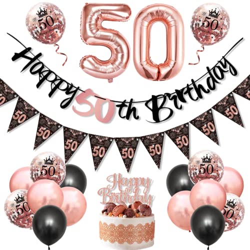 50 Geburtstag Deko Frauen, Luftballon 50. Geburtstag Dekoration Rosegold Schwarz Mit Wimpelkette Banner, Happy Birthday Girlande Schwarz Rosegold Luftballons Geburtstag Frau Konfetti Luftballons 50 Geburtstag Deko Frauen, Luftballon 50. Geburtstag Dekoration Rosegold Schwarz Mit Wimpelkette Banner, Happy Birthday Girlande Schwarz Rosegold Luftballons Geburtstag Frau Konfetti Luftballons von KISPATTI