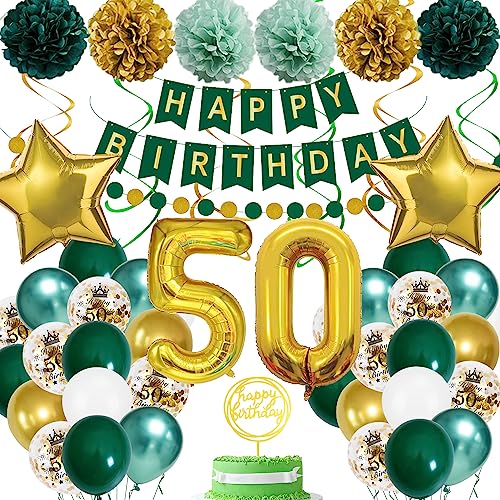 50 Geburtstag Deko Frauen Mann, Grün Gold 50. Geburtstagdeko 50. Geburtstag Dekoration Luftballons 50 Happy Birthday Banner 50. Geburtstag Konfetti Luftballons für 50 Geburtstagdeko Frauen Mann von KISPATTI