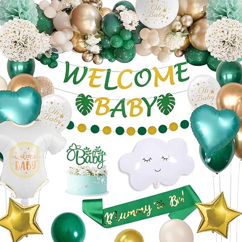 Babyparty Deko, Grün Baby Shower Deko für Jungen Mädchen Grün Weiße Luftballons Mummy to Be Schärpe Tortenaufsatz Banner für Babyparty Gender Reveal Party Dekorationen Babyparty Deko, Grün Baby Shower Deko für Jungen Mädchen Grün Weiße Luftballons Mummy to Be Schärpe Tortenaufsatz Banner für Babyparty Gender Reveal Party Dekorationen von KISPATTI