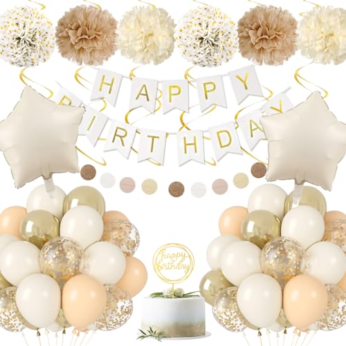 Geburtstag Dekorationen für Frauen Mädchen,Sand Weiß Gold Geburtstag Dekorationen,Happy Birthday Girlande Party Dekorationen,Beige Gold Ballons Pompom Kuchen Dekorationen,Baby Dusche Dekorationen Geburtstag Dekorationen für Frauen Mädchen,Sand Weiß Gold Geburtstag Dekorationen,Happy Birthday Girlande Party Dekorationen,Beige Gold Ballons Pompom Kuchen Dekorationen,Baby Dusche Dekorationen von KISPATTI