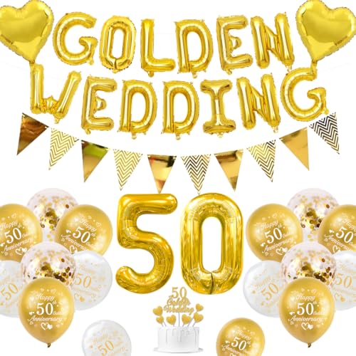 Goldene Hochzeit Deko, 50 Hochzeitstag Dekorationen 50 Goldene Hochzeit Luftballons Happy 50th Anniversary Luftballons Metallische Gold Weiße Luftballons Banner 50 Golden Wedding Tortenaufsatz Goldene Hochzeit Deko, 50 Hochzeitstag Dekorationen 50 Goldene Hochzeit Luftballons Happy 50th Anniversary Luftballons Metallische Gold Weiße Luftballons Banner 50 Golden Wedding Tortenaufsatz von KISPATTI