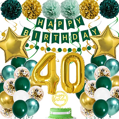 40 Geburtstag Deko Frauen Mann, 40. Geburtstag Dekoration Grün Gold 40. Geburtstagdeko Luftballons 40 Happy Birthday Banner 40. Geburtstag Konfetti Luftballons für 40 Geburtstagdeko Frauen Mann von KISPATTI