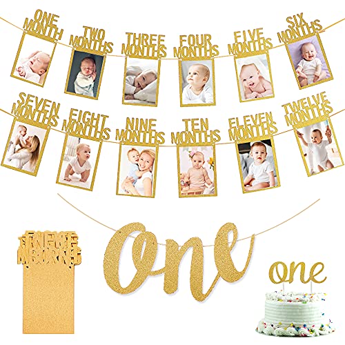 KISPATTI 1 Geburtstagsdeko, 1 Geburtstags Foto Banner Gold 1 bis 12 Monate Foto Banner One Banner One Cake Topper für Jungen Mädchen Geburtstag Babyparty Partydekorationen KISPATTI 1 Geburtstagsdeko, 1 Geburtstags Foto Banner Gold 1 bis 12 Monate Foto Banner One Banner One Cake Topper für Jungen Mädchen Geburtstag Babyparty Partydekorationen von KISPATTI