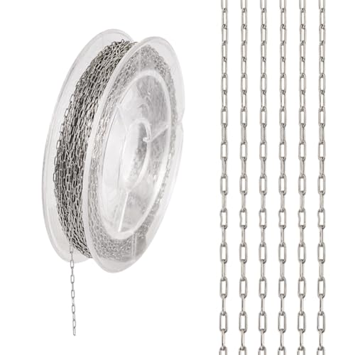 Büroklammerketten aus 304er Edelstahl, gelötet, Büroklammer-Kette mit Spule, 1,3 x 1 x 0,2 mm, für selbstgemachte Halsketten, Armbänder, Fußkettchen, Schmuckherstellung, 10 m Büroklammerketten aus 304er Edelstahl, gelötet, Büroklammer-Kette mit Spule, 1,3 x 1 x 0,2 mm, für selbstgemachte Halsketten, Armbänder, Fußkettchen, Schmuckherstellung, 10 m von KISSITTY