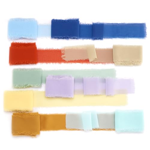 Chiffonband, buntes Fransenband, Seidenähnliches Band für Hochzeitseinladungen, Geschenkverpackungen, Blumensträuße, 9 Rollen, 4,8 cm Chiffonband, buntes Fransenband, Seidenähnliches Band für Hochzeitseinladungen, Geschenkverpackungen, Blumensträuße, 9 Rollen, 4,8 cm von KISSITTY