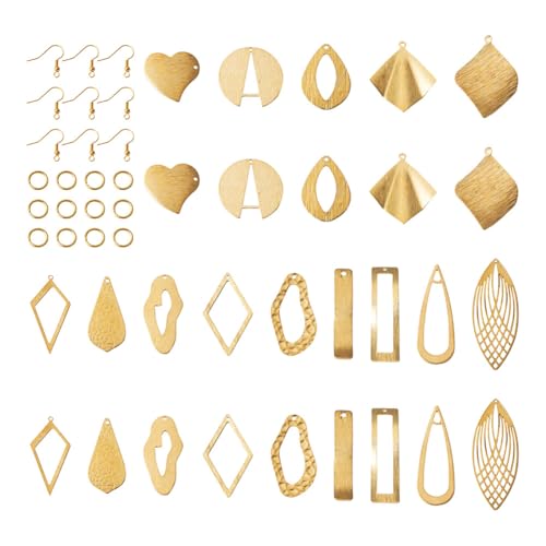 Goldenes geometrisches Ohrring-Set, 56 Stück, rechteckig, tropfenförmig, Herz, Rhombus, Messing-Charms mit 30 Ohrringhaken, 60 Biegeringe, geometrische Metallanhänger für DIY-Ohrringe Goldenes geometrisches Ohrring-Set, 56 Stück, rechteckig, tropfenförmig, Herz, Rhombus, Messing-Charms mit 30 Ohrringhaken, 60 Biegeringe, geometrische Metallanhänger für DIY-Ohrringe von KISSITTY