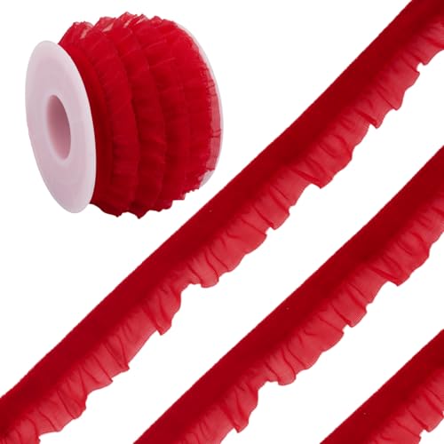 KISSITTY 1,5 m einseitige Samt-Organzabänder, Stoff, Spitze, elastischer Spitzenbesatz, gewellter Rand, geraffte Bänder für Geschenkverpackungen, Nähen, Dekoration, Weihnachten, Basteln, DIY, Rot KISSITTY 1,5 m einseitige Samt-Organzabänder, Stoff, Spitze, elastischer Spitzenbesatz, gewellter Rand, geraffte Bänder für Geschenkverpackungen, Nähen, Dekoration, Weihnachten, Basteln, DIY, Rot von KISSITTY
