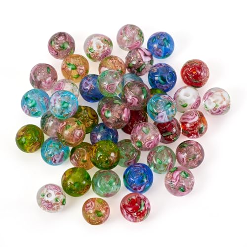 KISSITTY 10 mm Lampwork-Perlen, rund, mit Blume, Kristall, lose Abstandshalter, gemischte Farben, für selbstgemachte Halsketten, Armbänder, Ohrringe, Schmuckherstellung, Basteln, 54 Stück KISSITTY 10 mm Lampwork-Perlen, rund, mit Blume, Kristall, lose Abstandshalter, gemischte Farben, für selbstgemachte Halsketten, Armbänder, Ohrringe, Schmuckherstellung, Basteln, 54 Stück von KISSITTY
