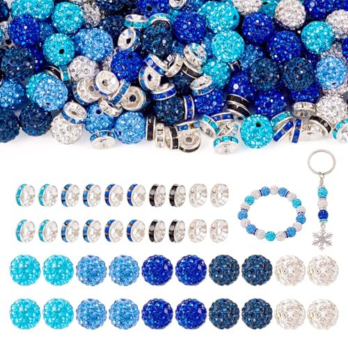 KISSITTY 100 Stück 10 mm Strass-Perlen, Polymer-Ton, blaue Discokugel-Abstandshalter mit flachen, runden Perlen für Bastelarbeiten, Sommer-Schmuckherstellung, Halsketten, Ohrringe, Armbänder KISSITTY 100 Stück 10 mm Strass-Perlen, Polymer-Ton, blaue Discokugel-Abstandshalter mit flachen, runden Perlen für Bastelarbeiten, Sommer-Schmuckherstellung, Halsketten, Ohrringe, Armbänder von KISSITTY