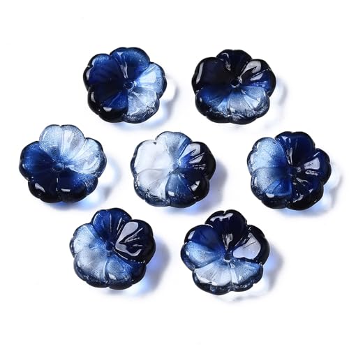 KISSITTY 100 Stück Blumen-Glasperlen, dunkelblaue Kristalle, ästhetische Blumen, gebohrte Perlenkappen, Charm-Abstandshalter für selbstgemachte Halsketten, Ohrringe, Armbänder, Schmuckherstellung für von KISSITTY
