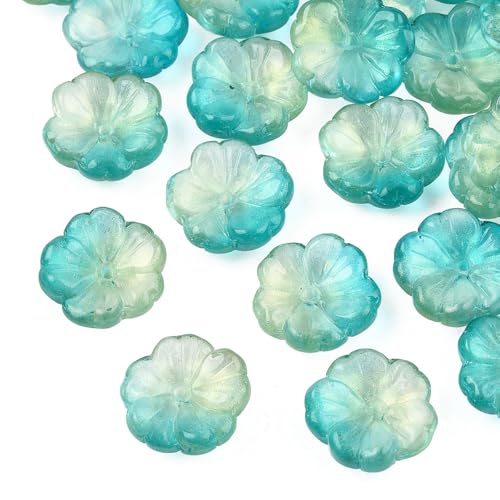 KISSITTY 100 Stück Blumen-Glasperlen, dunkeltürkis, Kristall, ästhetische Blumen, gebohrte Perlenkappen, Charm-Abstandshalter für selbstgemachte Halsketten, Ohrringe, Armbänder, Schmuckherstellung für von KISSITTY