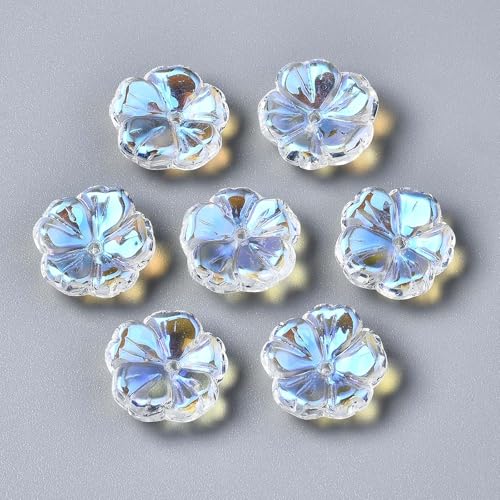 KISSITTY 100 Stück Blumen-Glasperlen, transparent, AB-Farbe, Kristall, ästhetische Blumen, gebohrte Perlenkappen, Charm-Abstandshalter für selbstgemachte Halsketten, Ohrringe, Armbänder von KISSITTY