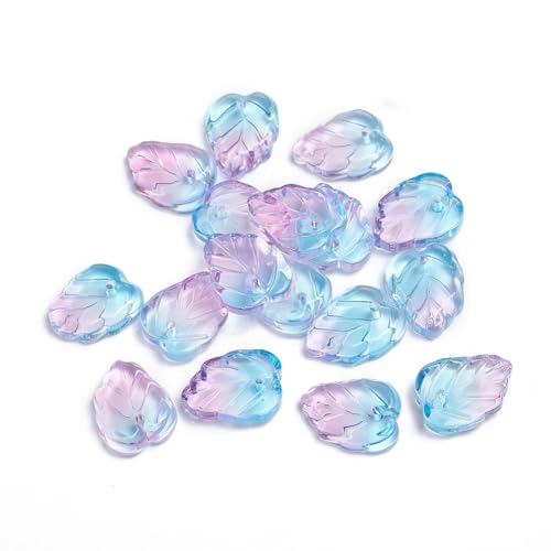 KISSITTY 100 Stück Farbverlaufs-Blatt-Anhänger aus blauem Glas, Kristallbaumblätter, oben gebohrt, kleine baumelnde Perlen für Schmuckherstellung, Halsketten, Armbänder, Ohrringe, Basteldekorationen von KISSITTY