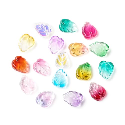 KISSITTY 100 Stück Farbverlaufs-Blatt-Anhänger aus gemischtem Glas, Kristall, Baumblätter, oben gebohrt, kleine baumelnde Perlen für Schmuckherstellung, DIY, Halsketten, Armbänder, Ohrringe KISSITTY 100 Stück Farbverlaufs-Blatt-Anhänger aus gemischtem Glas, Kristall, Baumblätter, oben gebohrt, kleine baumelnde Perlen für Schmuckherstellung, DIY, Halsketten, Armbänder, Ohrringe von KISSITTY
