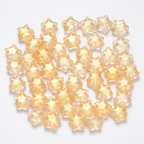 KISSITTY 100 Stück Stern-Glasperlen, goldfarbene Kristallperlen mit Glitzer, in der Mitte, gebohrt, lose Bastelperlen, 8 mm, für Schmuckherstellung, Ohrringe, Armbänder, Halsketten, Bastelarbeiten KISSITTY 100 Stück Stern-Glasperlen, goldfarbene Kristallperlen mit Glitzer, in der Mitte, gebohrt, lose Bastelperlen, 8 mm, für Schmuckherstellung, Ohrringe, Armbänder, Halsketten, Bastelarbeiten von KISSITTY