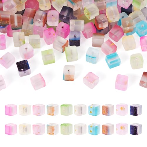 KISSITTY 100 Stück Würfelperlen, 8 mm, Milchglas, Kristallperlen, zweifarbig, mittig gebohrt, lose Bastelperlen für Schmuckherstellung, Ohrringe, Armbänder, Halsketten, Bastelarbeiten von KISSITTY