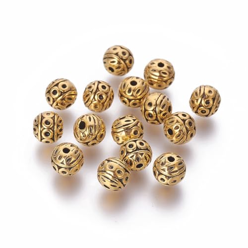 KISSITTY 100 Stück antike goldene Metallperlen, 8 mm, tibetischer Stil, strukturierte runde Abstandshalter, Vintage-Legierung, mittig gebohrt, lose Perlen für DIY-Armbänder, Halsketten, Ohrringe KISSITTY 100 Stück antike goldene Metallperlen, 8 mm, tibetischer Stil, strukturierte runde Abstandshalter, Vintage-Legierung, mittig gebohrt, lose Perlen für DIY-Armbänder, Halsketten, Ohrringe von KISSITTY