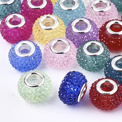 KISSITTY 100 Stück sortierte europäische Beeren-Perlen, großes Loch, Abstandshalter, Perlen mit Messing-Doppelkernen, zufällige Mischfarbe, für Feenstäbe, Armbänder, Armreifen, Schmuckherstellung, 14 von KISSITTY