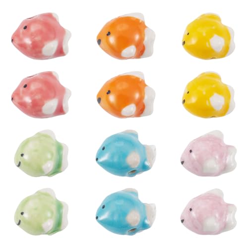 KISSITTY 12 handgefertigte Delfin-Perlen, gemischte Farben, Fisch-Porzellan-Perlen, niedliches Ozean-Tier, lose Abstandshalter, Delfin-Perlen für Bastelarbeiten, Armband, Halskette, Schlüsselband von KISSITTY