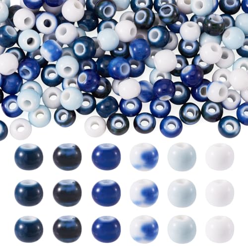 KISSITTY 120 Stück handgefertigte Porzellanperlen, blau, 6 mm, rund, Abstandshalter in der Mitte, gebohrt, lose Perlen für DIY-Schlüsselanhänger, Halsketten, Armbänder, Ohrringe, Handwerk KISSITTY 120 Stück handgefertigte Porzellanperlen, blau, 6 mm, rund, Abstandshalter in der Mitte, gebohrt, lose Perlen für DIY-Schlüsselanhänger, Halsketten, Armbänder, Ohrringe, Handwerk von KISSITTY