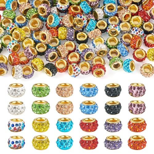 KISSITTY 132 Stück Perlen aus Legierung, Strass, europäische Perlen, großes Loch, Abstandshalter, lose Perlen für Stifte, Kristall-Ton, Pavé-Fassung, Strasssteine, Perlen für Bastelarbeiten KISSITTY 132 Stück Perlen aus Legierung, Strass, europäische Perlen, großes Loch, Abstandshalter, lose Perlen für Stifte, Kristall-Ton, Pavé-Fassung, Strasssteine, Perlen für Bastelarbeiten von KISSITTY