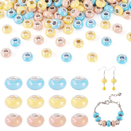 KISSITTY 150 Stück 13,5 mm große Loch, europäische Perlen, Kunstharz, Rondelle, lose Abstandshalter, Charms mit silbernen Doppelkernen für Bastelarbeiten, Stifte, Schlangenkette, Armband, Halskette von KISSITTY