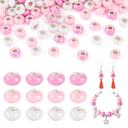 KISSITTY 150 Stück große Löcher, europäische Perlen, Kunstharz, Rondelle, lose Abstandshalter, Charms mit silbernen Doppelkernen für Bastelarbeiten, Stift, Schlangenkette, Armband, Halskette, Ohrringe von KISSITTY