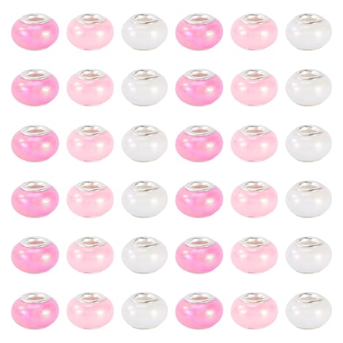 KISSITTY 150 Stück undurchsichtige Kunstharz-Perlen mit versilberten Messingkernen, bunte Lampwork-Perlen mit großem Loch, Kristall, runde Abstandshalter für DIY-Armbänder, Halsketten von KISSITTY