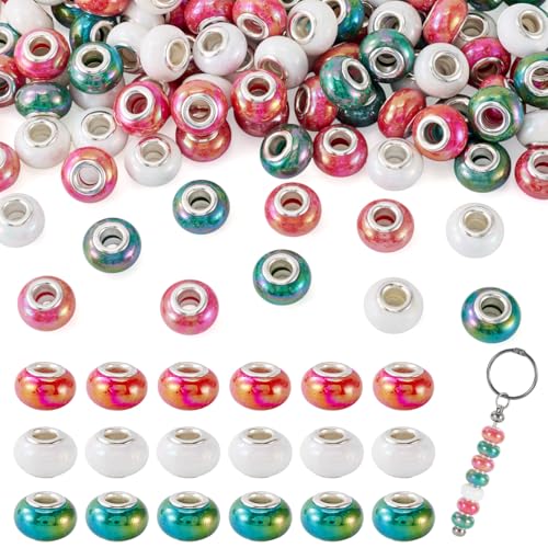 KISSITTY 150 Stück undurchsichtige Weihnachtsperlen aus Kunstharz, europäische Perlen, Großlochperlen mit silberfarbenen Messingkernen, Kristallperlen für Armbänder, Halsketten KISSITTY 150 Stück undurchsichtige Weihnachtsperlen aus Kunstharz, europäische Perlen, Großlochperlen mit silberfarbenen Messingkernen, Kristallperlen für Armbänder, Halsketten von KISSITTY