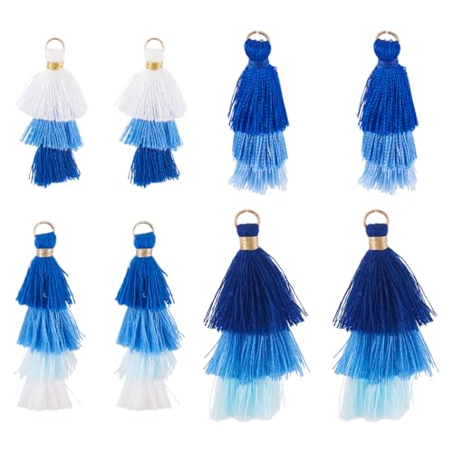 KISSITTY 16 Stück Quasten-Anhänger für Schmuckherstellung, mehrlagige Schlüsselanhänger-Quasten, Großpackung, blaue Farbe, Stoff-Anhänger, Dekorationen für DIY-Ohrringe, Basteln, Lesezeichen KISSITTY 16 Stück Quasten-Anhänger für Schmuckherstellung, mehrlagige Schlüsselanhänger-Quasten, Großpackung, blaue Farbe, Stoff-Anhänger, Dekorationen für DIY-Ohrringe, Basteln, Lesezeichen von KISSITTY