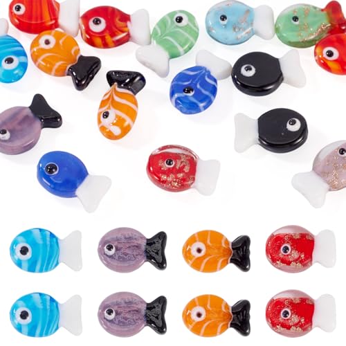 KISSITTY 16 bunte handgefertigte Fischperlen, gemischte Farben, Fischperlen, niedliches Ozean-Tier, lose Abstandshalter, Perlen für Bastelarbeiten, Armband, Halskette, Schlüsselband, Strand von KISSITTY