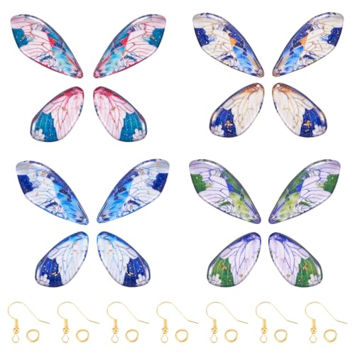 KISSITTY 16-teiliges Schmetterlings-Flügel-Charm-Ohrring-Bastelset, flache Rückseite, transparente, bunte Harz-Flügel, Verzierungen, Anhänger für Frauen, DIY-Ohrringe, Schmuckherstellung von KISSITTY