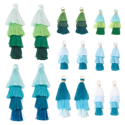 KISSITTY 16 x Quasten-Anhänger für Schmuckherstellung, mehrlagige Schlüsselanhänger, Quasten, Großpackung, grüne Farbe, Stoffanhänger, hängende Dekorationen für DIY-Ohrringe, Basteln, Lesezeichen KISSITTY 16 x Quasten-Anhänger für Schmuckherstellung, mehrlagige Schlüsselanhänger, Quasten, Großpackung, grüne Farbe, Stoffanhänger, hängende Dekorationen für DIY-Ohrringe, Basteln, Lesezeichen von KISSITTY