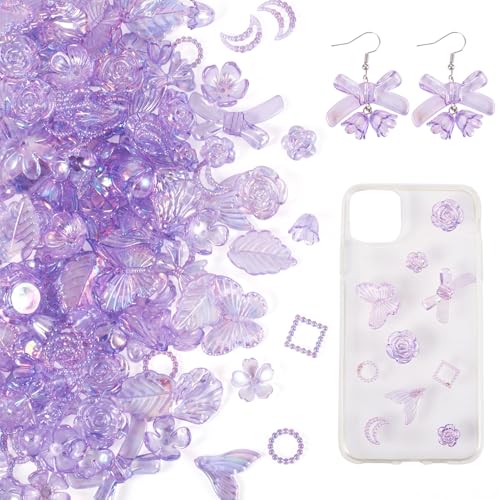 KISSITTY 182 Stück sortierte Acrylperlen, transparent, violett, Blätter, Schmetterling, Rose, Blume, Herz, lose Abstandshalter, Perlen, Großpackung, Kawaii, niedliche Charms für Handy KISSITTY 182 Stück sortierte Acrylperlen, transparent, violett, Blätter, Schmetterling, Rose, Blume, Herz, lose Abstandshalter, Perlen, Großpackung, Kawaii, niedliche Charms für Handy von KISSITTY
