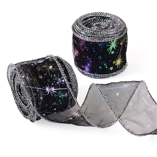 KISSITTY 20 Meter Tüllband mit Sternmuster, schwarz, 5,3 cm breit, Polyester, dekorative Bänder für Weihnachtsbaum, Party, Hochzeit, Girlanden, Schleifen, Geschenkverpackung, Dekoration KISSITTY 20 Meter Tüllband mit Sternmuster, schwarz, 5,3 cm breit, Polyester, dekorative Bänder für Weihnachtsbaum, Party, Hochzeit, Girlanden, Schleifen, Geschenkverpackung, Dekoration von KISSITTY