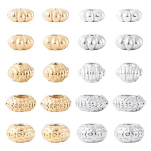 KISSITTY 20 Stück tibetischer Stil 304 Edelstahlperlen, Antik-Silber, gewellte Abstandshalter, gemischter Stil, europäische Perlen, bunte, glatte Metallperlen für Armbänder, Halsketten, Ohrringe KISSITTY 20 Stück tibetischer Stil 304 Edelstahlperlen, Antik-Silber, gewellte Abstandshalter, gemischter Stil, europäische Perlen, bunte, glatte Metallperlen für Armbänder, Halsketten, Ohrringe von KISSITTY