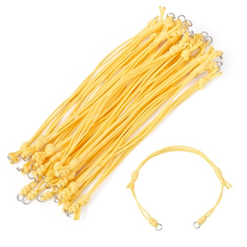 KISSITTY 20 verstellbare Armbandschnüre für Verbindungsanhänger, gewachste Polyester-Fadenschnur, gelbe Farbe, halbfertiges Armband für Freundschaftsarmbänder, Schmuckherstellung von KISSITTY