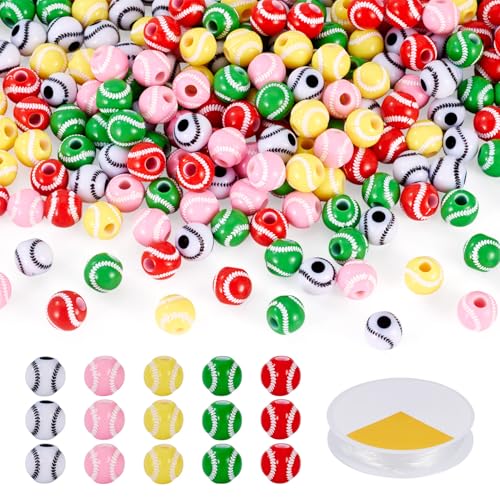 KISSITTY 200 Stück Acryl-Baseball-Perlen, rund, lose Abstandshalter, mehrfarbig, Sport-Baseball-Themen-Armbänder, Schlüsselanhänger, Set mit dehnbarer elastischer Kristallschnur für Schmuck KISSITTY 200 Stück Acryl-Baseball-Perlen, rund, lose Abstandshalter, mehrfarbig, Sport-Baseball-Themen-Armbänder, Schlüsselanhänger, Set mit dehnbarer elastischer Kristallschnur für Schmuck von KISSITTY