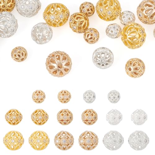 KISSITTY 24 Stück Rack-Beschichtung, Messing, Pavé-Fassung, klare Zirkonia-Perlen, Kristall, runde Perlen, glatte Metall-Rondelle-Perlen, bunte Discokugel-Abstandshalter für Armbänder, Halsketten KISSITTY 24 Stück Rack-Beschichtung, Messing, Pavé-Fassung, klare Zirkonia-Perlen, Kristall, runde Perlen, glatte Metall-Rondelle-Perlen, bunte Discokugel-Abstandshalter für Armbänder, Halsketten von KISSITTY