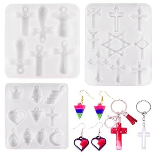 KISSITTY 3 Stück Harzform für Ohrringe, Kreuz, Herz, Silikon, Anhänger, Gießformen, verschiedene Formen, Epoxidharz, Schmuckherstellung für Halsketten, Charms, Schlüsselanhänger, Basteln, Geschenke KISSITTY 3 Stück Harzform für Ohrringe, Kreuz, Herz, Silikon, Anhänger, Gießformen, verschiedene Formen, Epoxidharz, Schmuckherstellung für Halsketten, Charms, Schlüsselanhänger, Basteln, Geschenke von KISSITTY