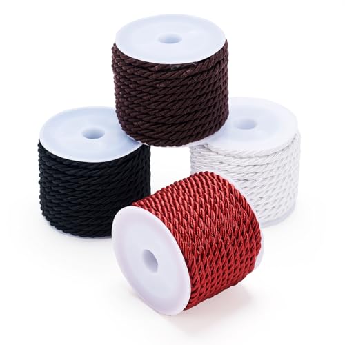 KISSITTY 3 mm gedrehte dekorative Schnur zum Nähen, Polyester-Kordel zum Basteln, geflochtene Satin-Schnur, Seidenkordel für Kostüme, Weihnachtstaschen, Kordelbänder für Kostüme, Weihnachtstaschen von KISSITTY