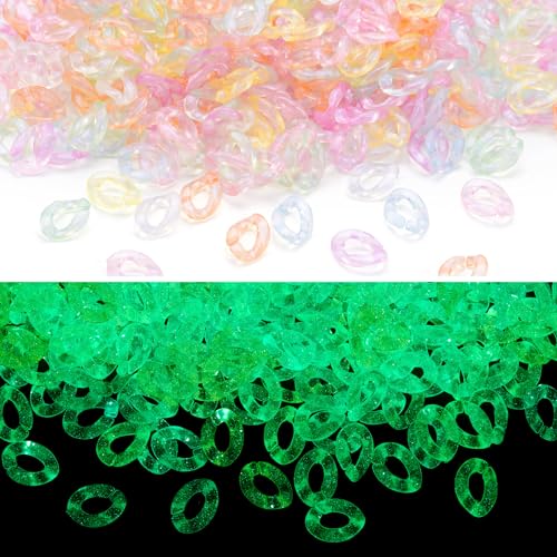 KISSITTY 400 Stück sortierte Verbindungsringe, leuchtet im Dunkeln, ovaler Acrylring, leuchtende Schnellverbindungsringe, offene Verbindungsringe für Damen, Kabelarmband, Jeans, Taschenkette von KISSITTY