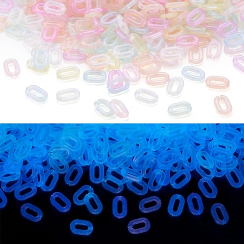 KISSITTY 400 Stück sortierte Verbindungsringe, leuchtet im Dunkeln, ovaler Acrylring, leuchtende Schnellverbindungsringe, offene Verbindungsringe für Damen, Kabelarmband, Jeans, Taschenkette von KISSITTY