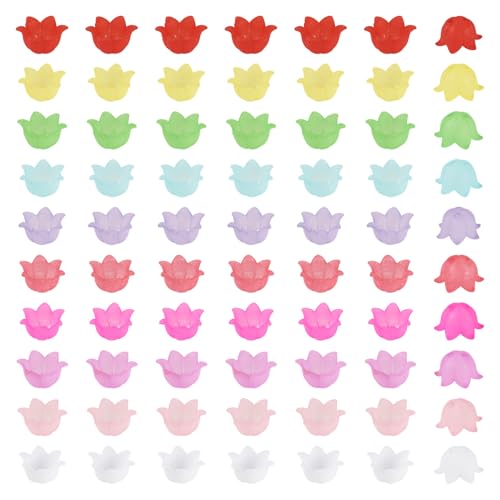 KISSITTY 400 Stück undurchsichtige Acryl-Lilienblumen-Perlenkappen, gemischt, mattiert, Glockenblumen, Lilienperlen, Großpackung, bunt, lose Abstandshalter, Endkappen für Schmuckherstellung, Armbänder von KISSITTY