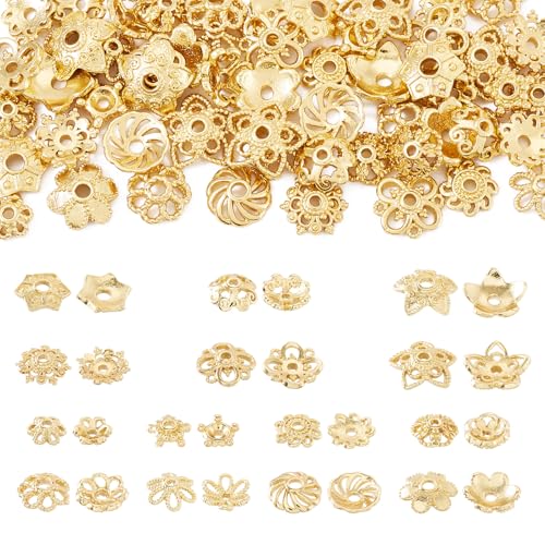 KISSITTY 42 Stück echte 18 Karat Gold Messingperlen goldene Abstandshalter Perlen Herz oval Schmetterling Blume Kreuz lose Abstandshalter Perlen für Schmuckherstellung DIY Freundschaftsarmbänder von KISSITTY